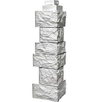 Цокольный сайдинг FineBer – Серия “Дикий камень”, Угол наружный, Мелованный белый