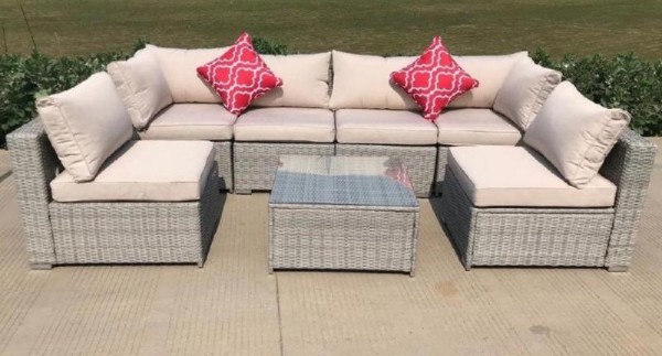 Диван-Трансформер AFINA модульный плетеный из иск. ротанга YR822BgB Grey/Beige купить в Королёве